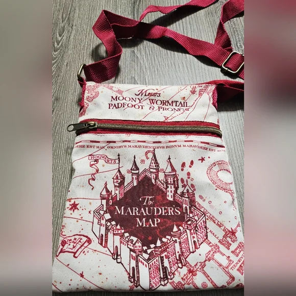 Harry Potter Loungefly marauders map burgundy  and white cross body purse - Picture 2 of 6